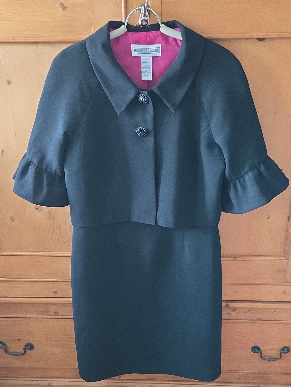 Vintage Jessica Howard 2 Piece Dress And Jacket Black / Hot Pink Size 12